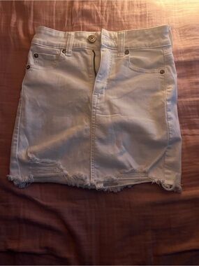 White Distressed Denim Mini Skirt